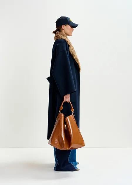 IRNO FAUX FUR COLLAR COAT/ NAV
