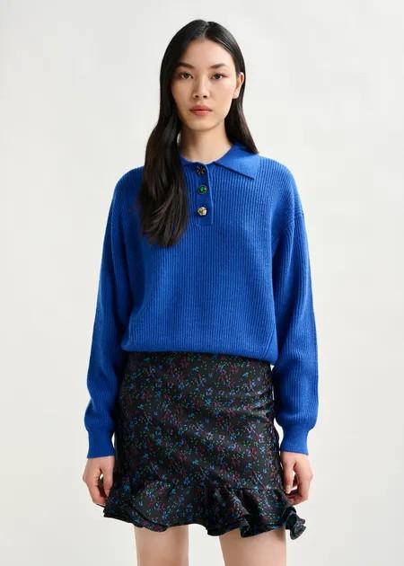 IMETAL JEWEL BUTTON POLO/ BLAC